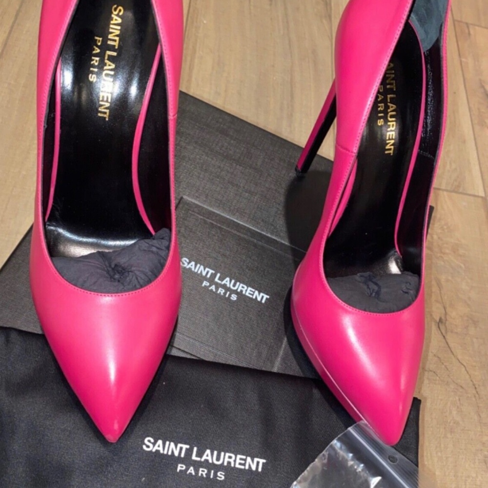 39.5 Saint Laurent Fushia Leather Janis 105 Pumps Platforms 39.5